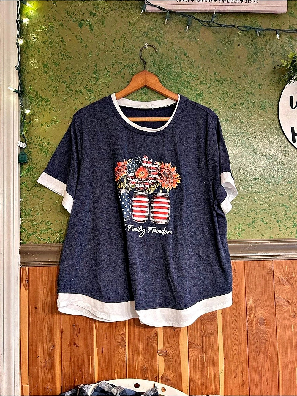 Exclusive One Faith Family Freedom Graphic Tee Blue & White